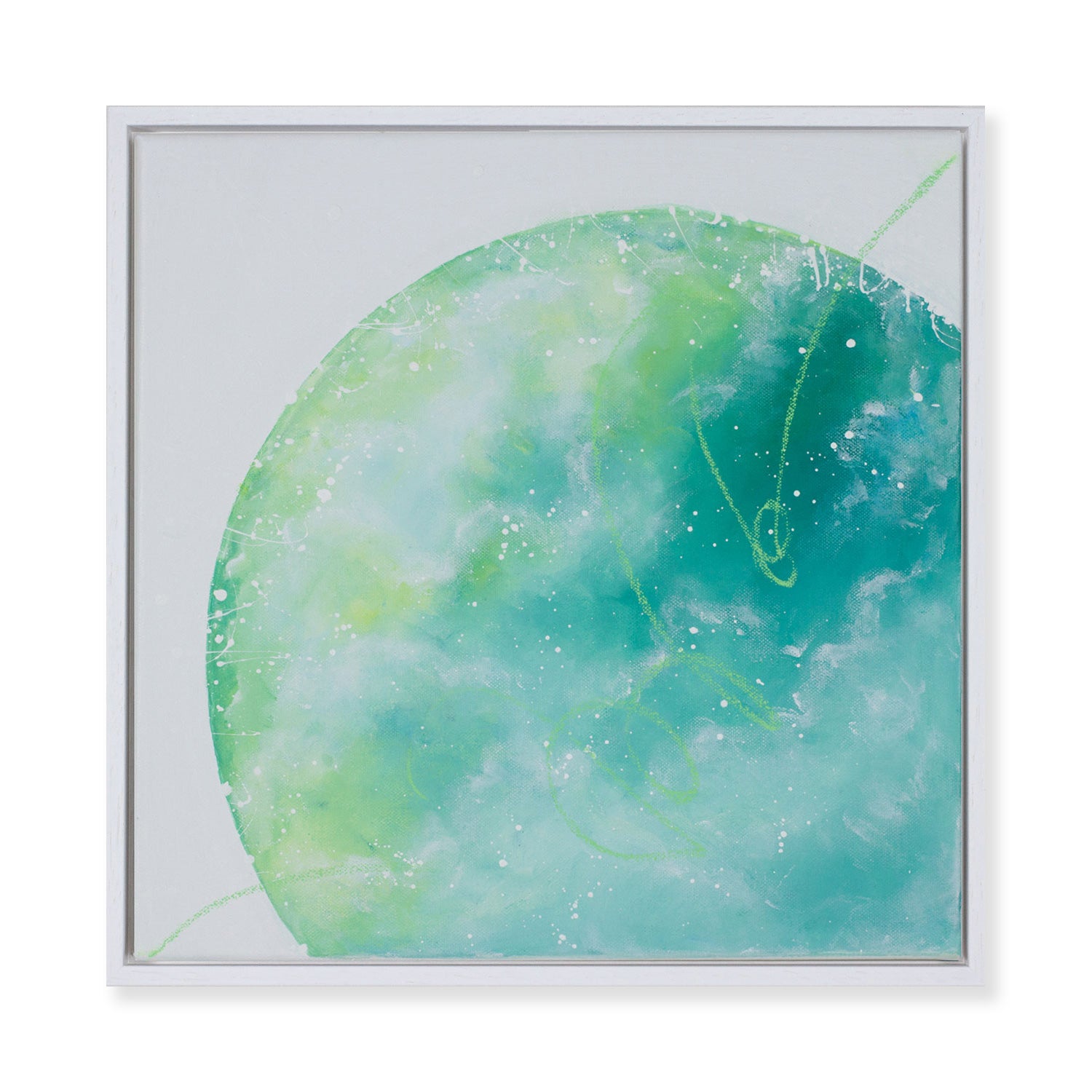 Awakening | Framed Earth painting with green clouds 40cm x 40cm