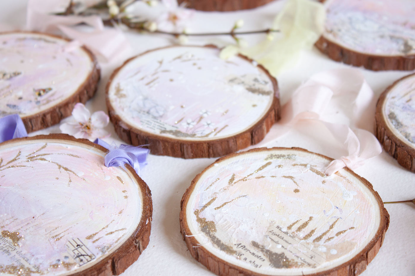 Light Passage Dreamscape Hanging Mini Painting on Rustic Wooden Slice