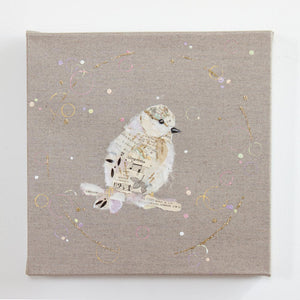 Flo Ephemera Bird Painting on Raw Linen Canvas