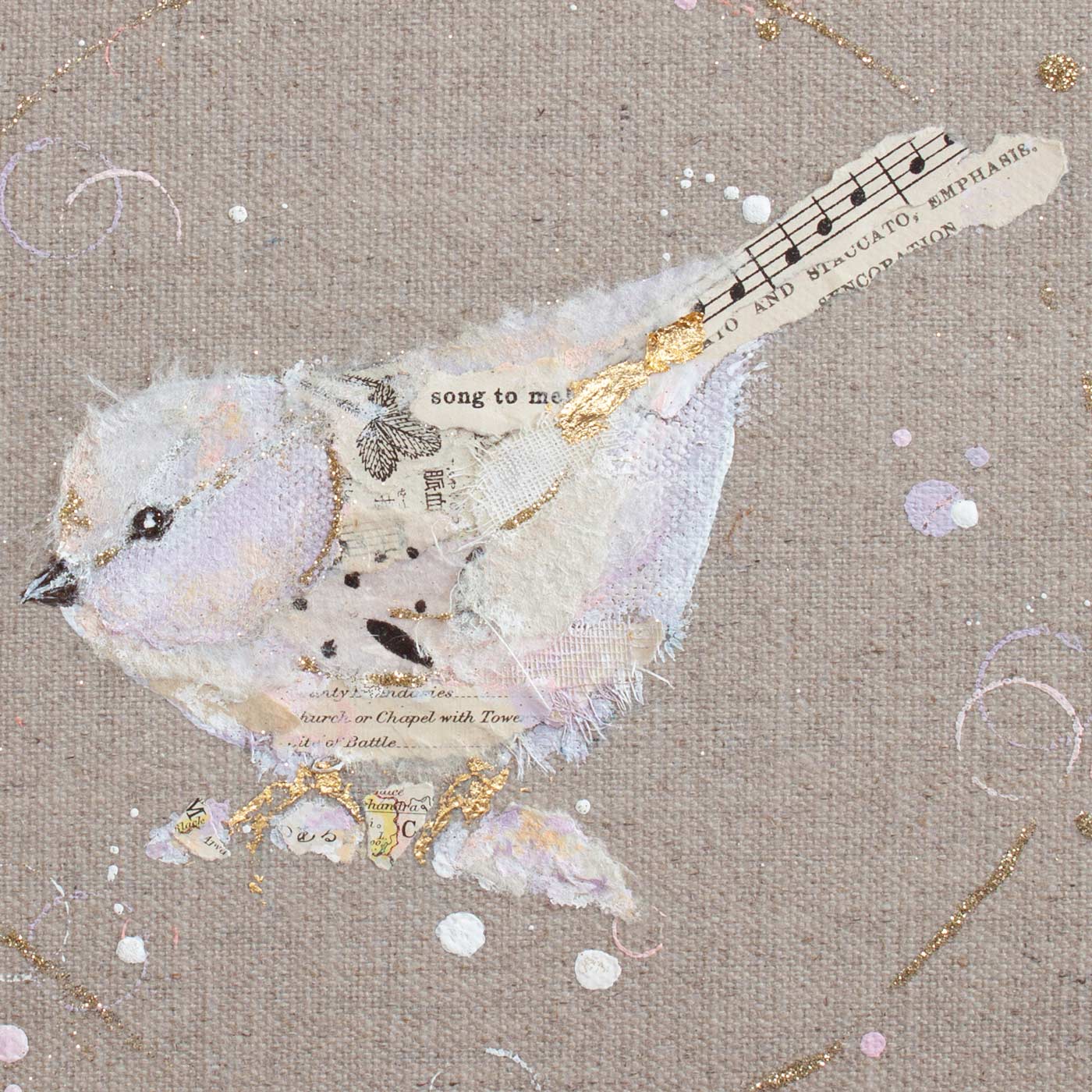 Mabel Ephemera Bird on Raw Linen Canvas