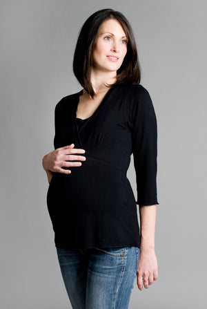 Pretty V Neck Maternity Top in Black