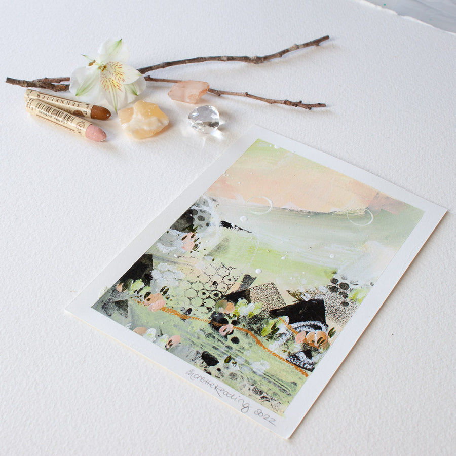 Quiet Courage 22 |Green Pink Landscape Painting | A5 Watercolour Paper