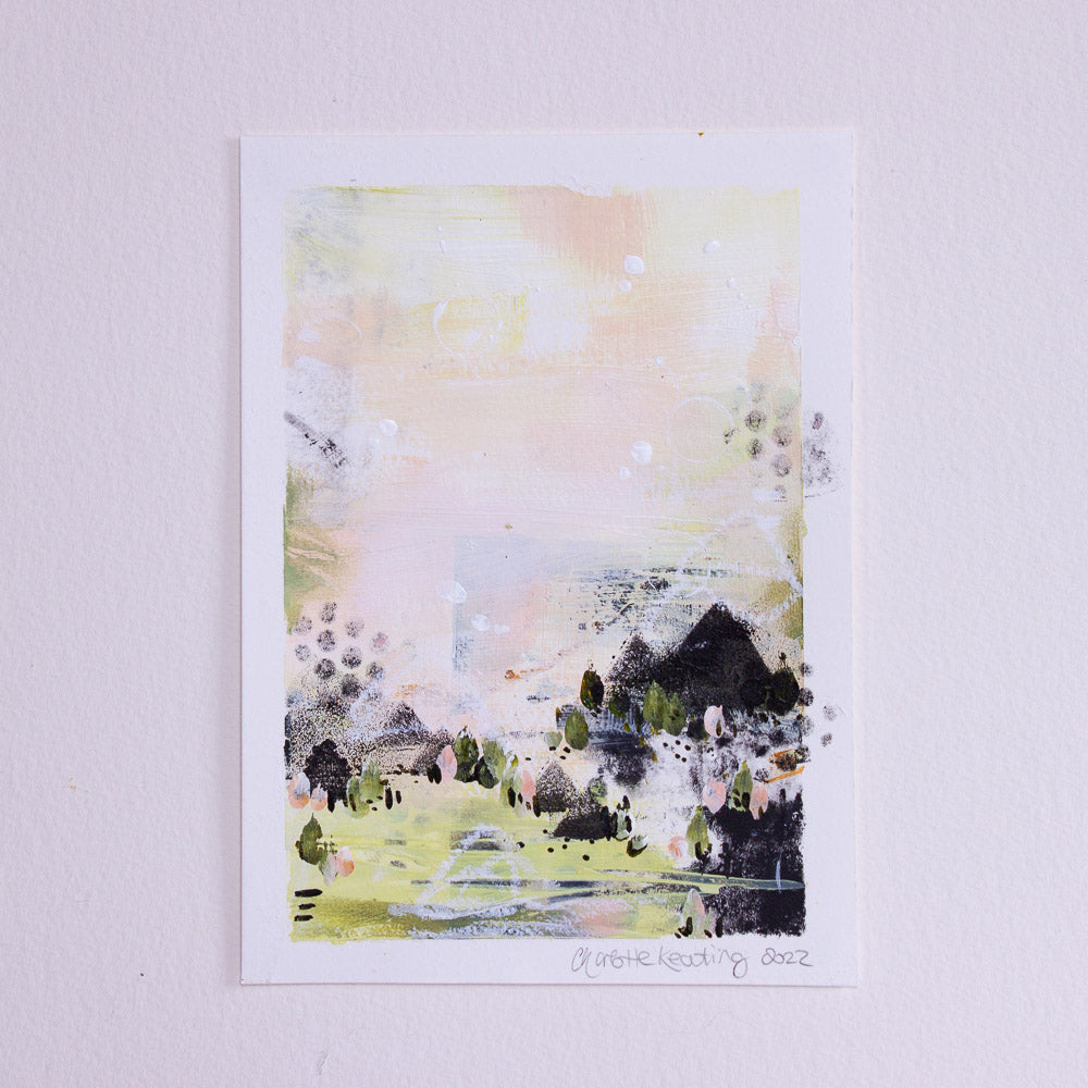 Quiet Courage 18 |Green Pink Landscape Painting | A5 Watercolour Paper