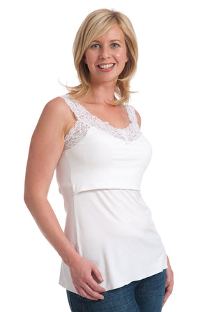 Nursing Vests in White with Lace Trim