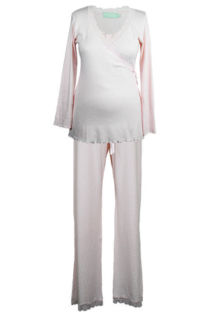 3 piece nursing maternity pyjama set in blush pink