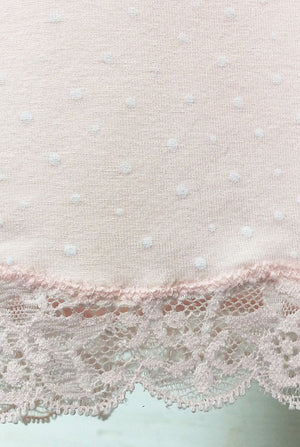 lace detail of 3 piece nursing maternity pyjama set in blush pink