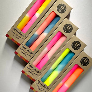 Neon Yellow and Hawaiian Blue Dip Dyed Dinner Candles