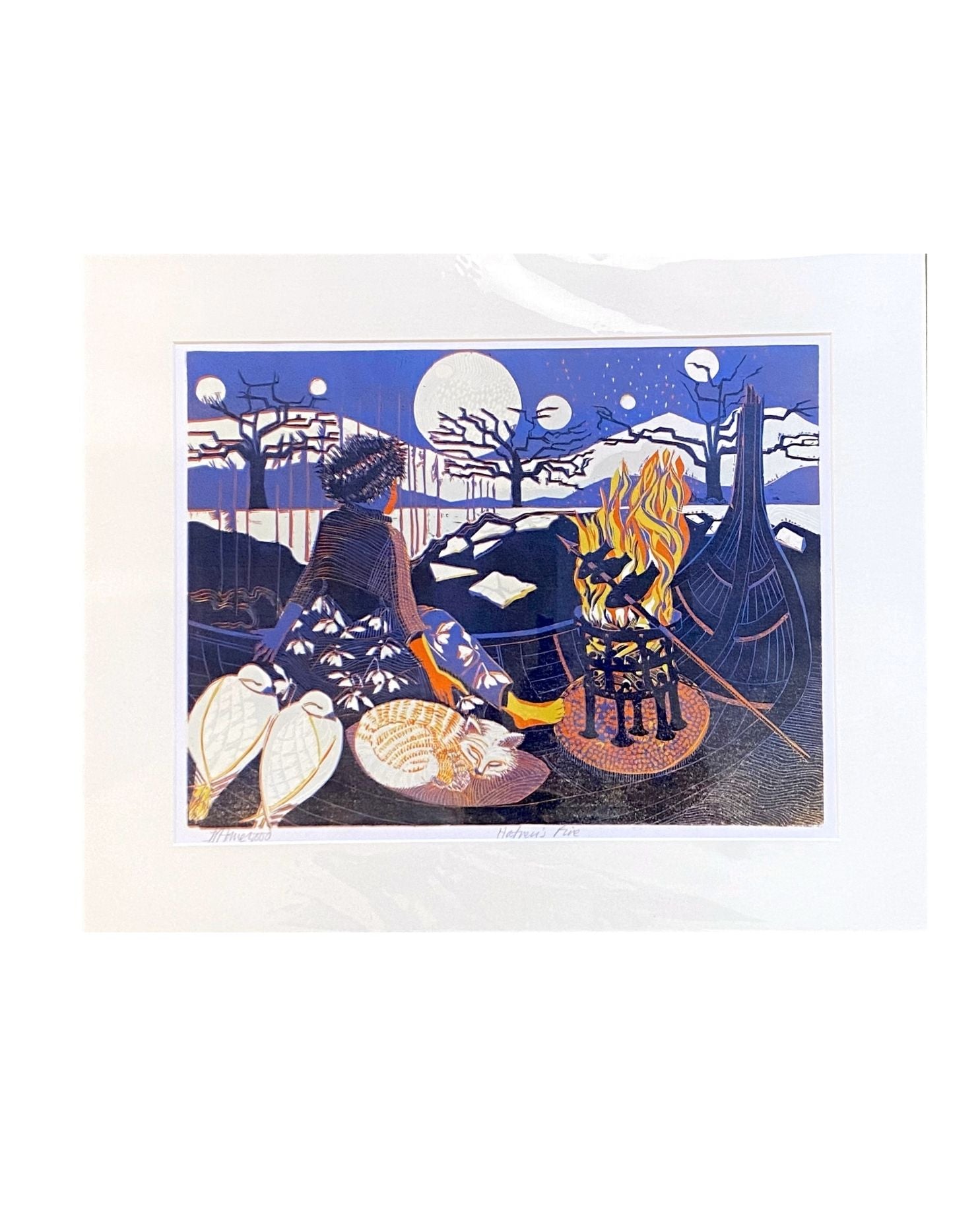 PH08 Hafrens Fire Unframed Linocut Print by Patricia Homewood