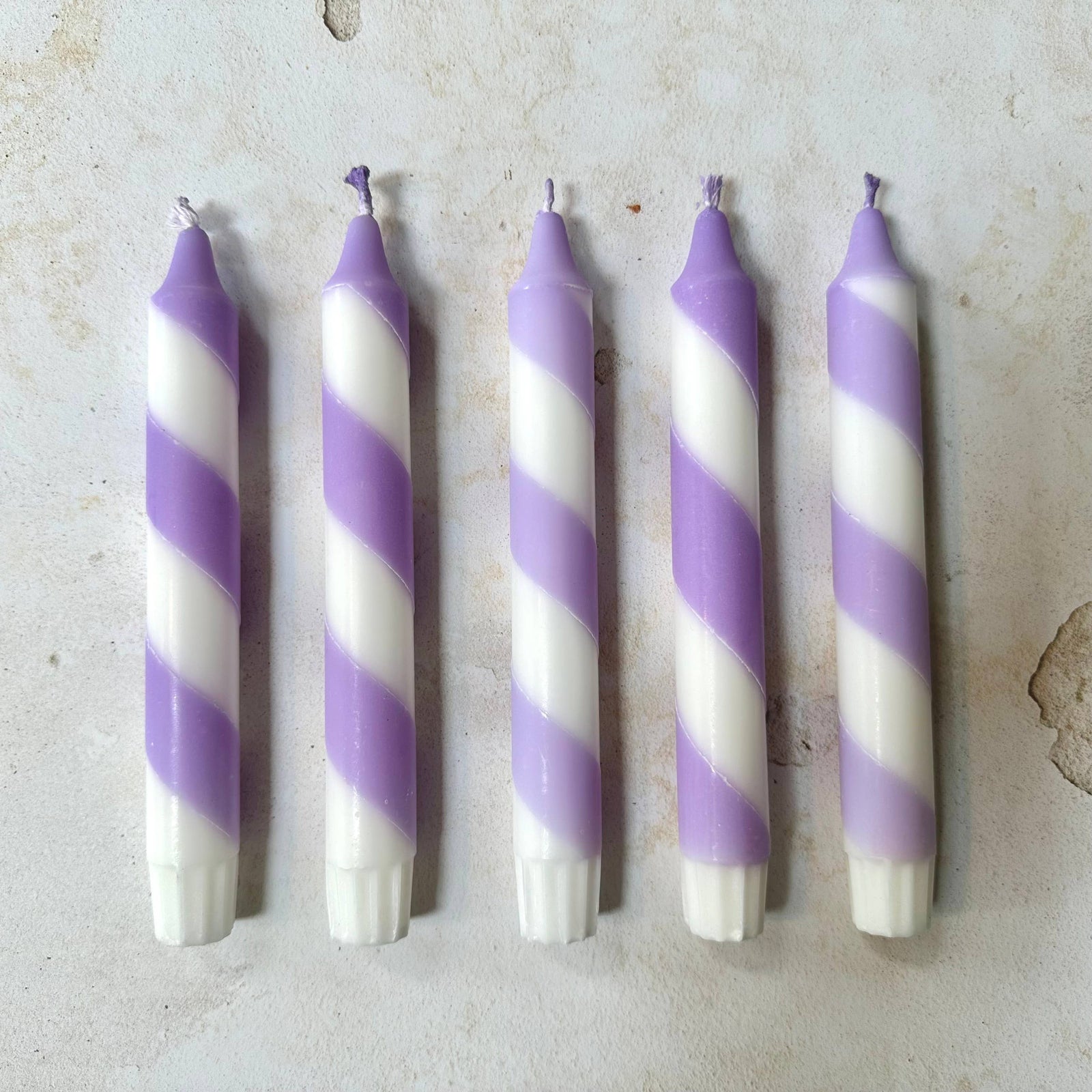 Lilac white candy spiral twist Hand Dipped Candles