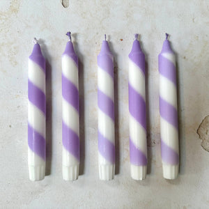 Lilac white candy spiral twist Hand Dipped Candles