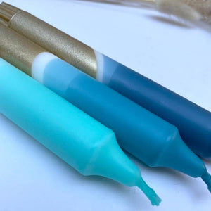 Teal, Hawaiian Blue, Turquoise & Gold Dip Dye Dinner Candles