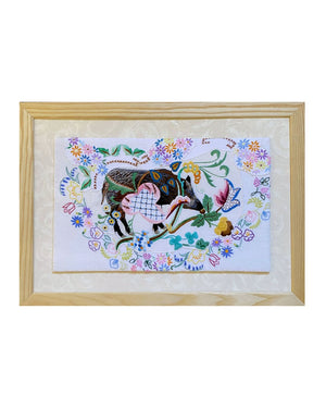 SJR03 Autumn Snuffles in Garden of Delights Hand Embroidery on Linen Traycloth by Sara Joy Rickard