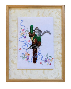 SJR04 Mr Jolly Fine Marten Hand Embroidery on Linen Traycloth by Sara Joy Rickard