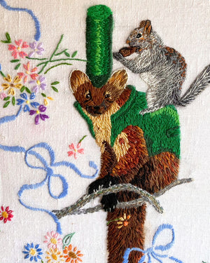 SJR04 Mr Jolly Fine Marten Hand Embroidery on Linen Traycloth by Sara Joy Rickard