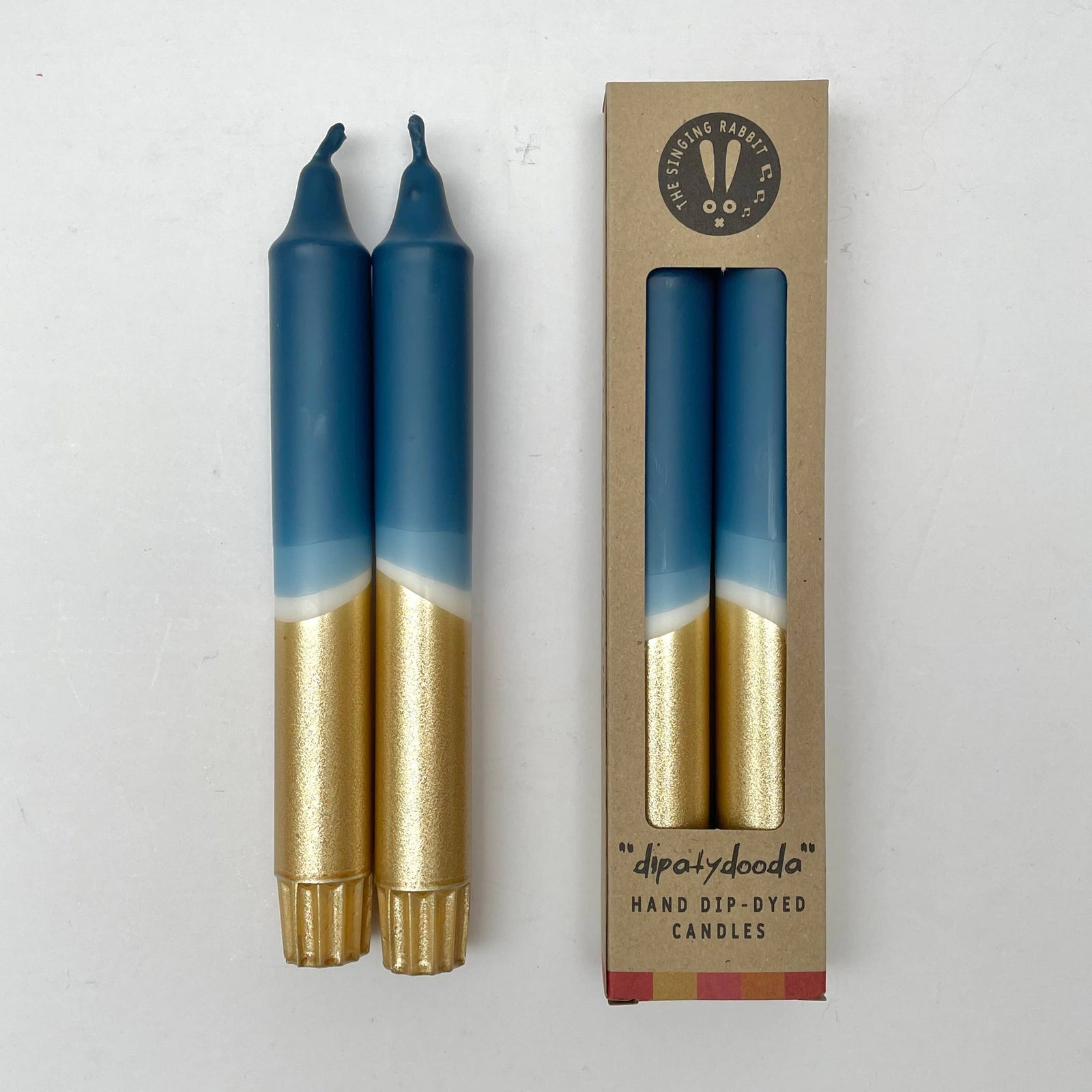 Teal Blue & Gold Dip Dyed Dinner Candles