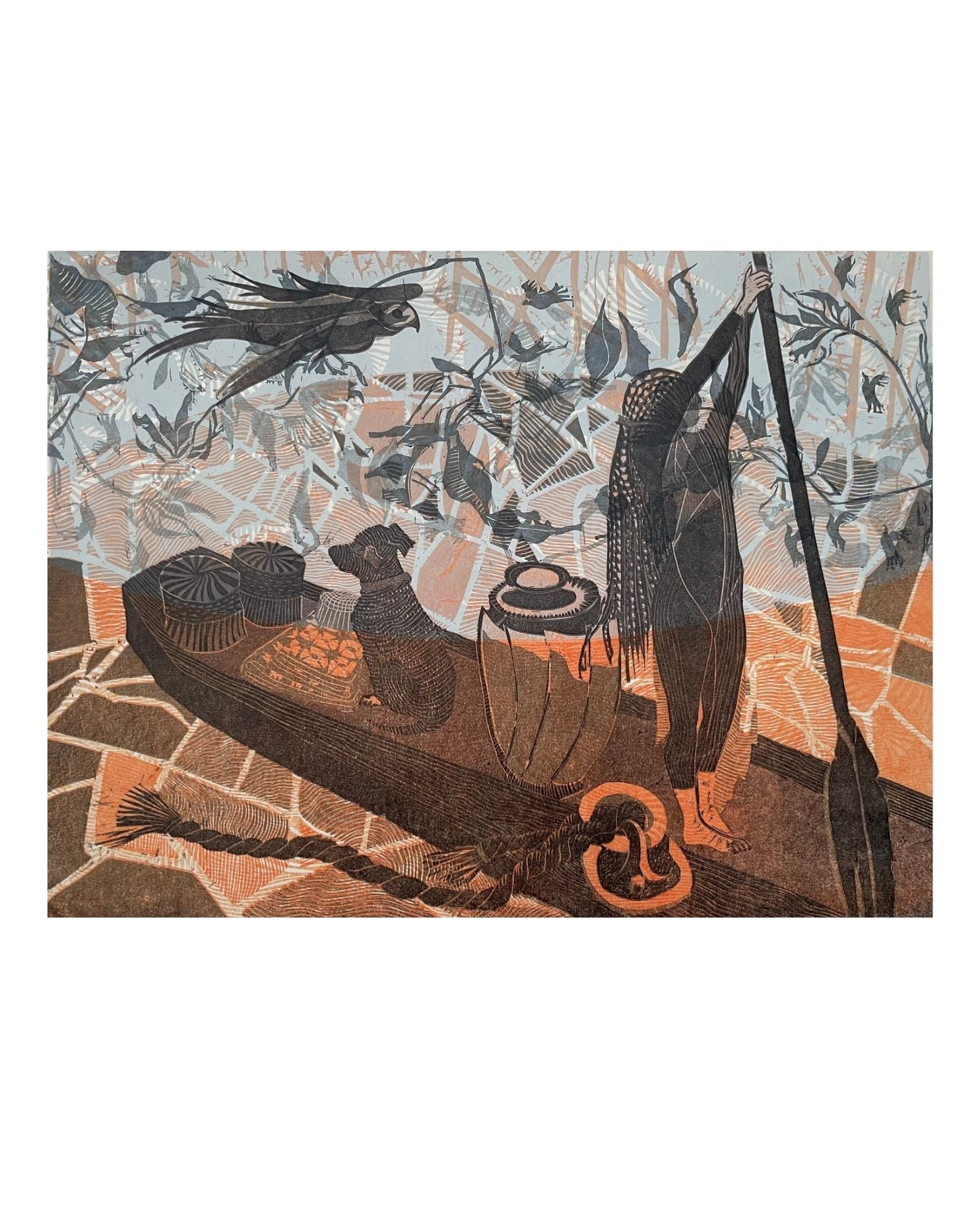 PH02 Journey of the Light Jar Framed Linocut Print by Patricia Homewood