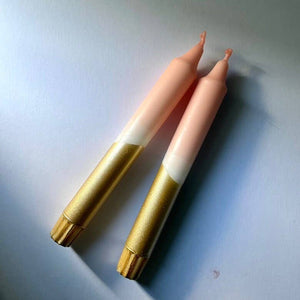 Blush Pink & Gold Dip Dyed Dinner Candles