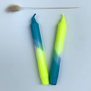 Neon Yellow and Hawaiian Blue Dip Dyed Dinner Candles