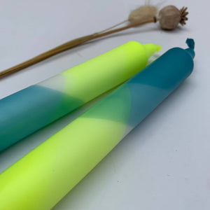 Neon Yellow and Hawaiian Blue Dip Dyed Dinner Candles