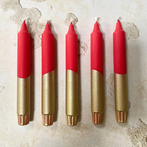 Colourful Bright Red and Gold Hand Dipped Candles 