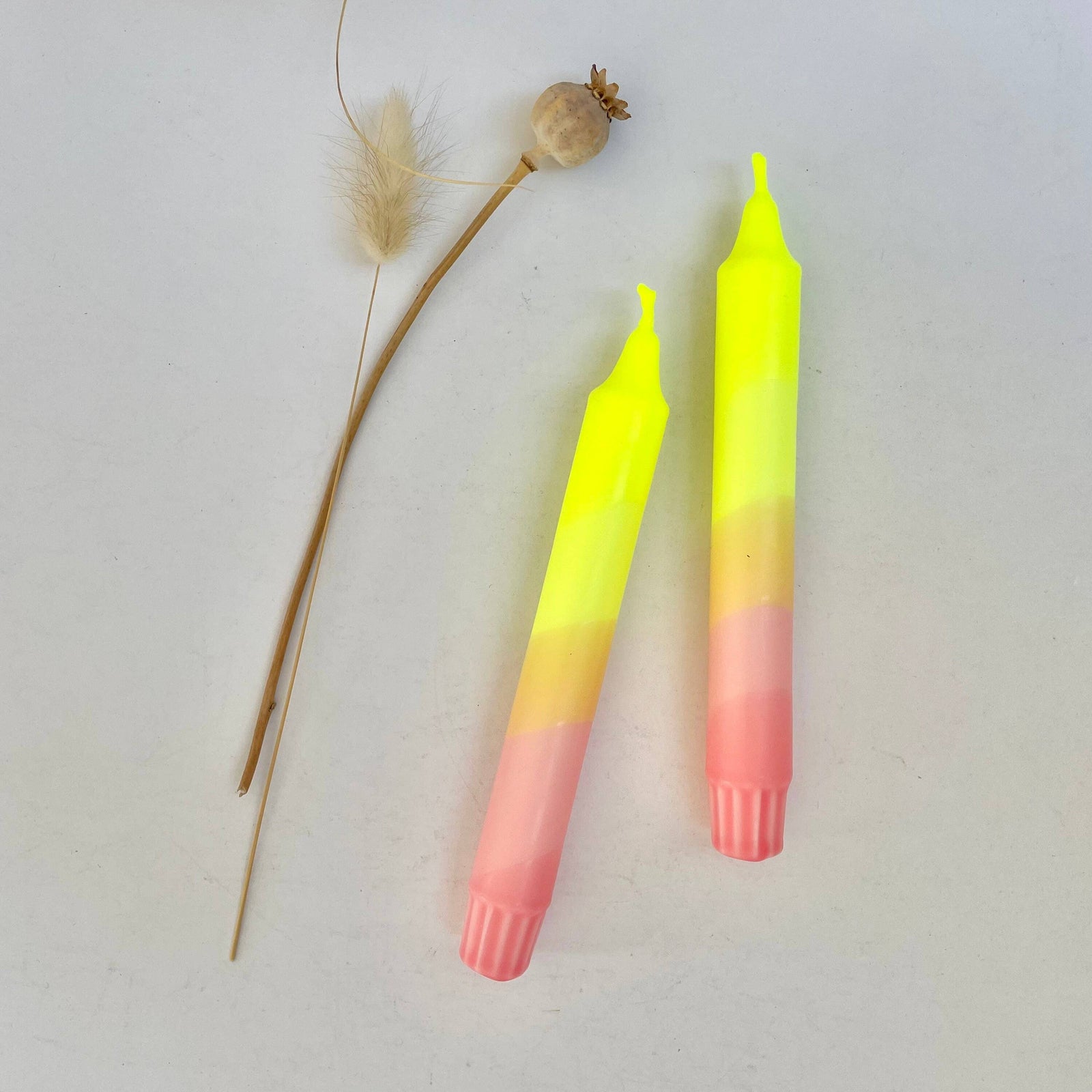 Neon Yellow and Sherbert Pink Dip Dyed Dinner Candles