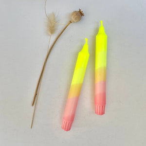 Neon Yellow and Sherbert Pink Dip Dyed Dinner Candles