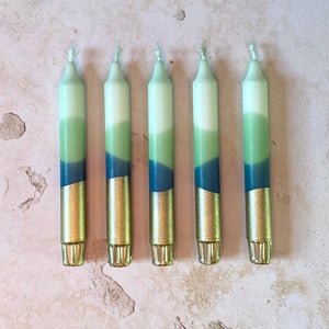 Hand Dipped 'Forest Gold' Green & Gold Dinner Candles
