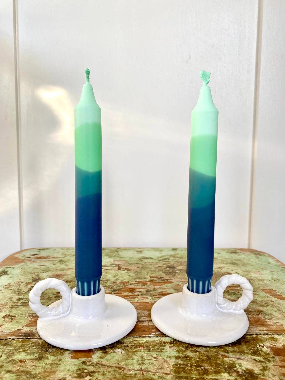  ‘Blueberry Matcha’ Green and blue hand dipped candles 