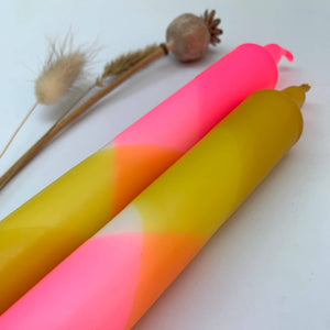 Neon Pink and Dandelion Yellow Dip Dyed Dinner Candles
