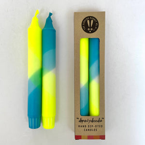 Neon Yellow and Hawaiian Blue Dip Dyed Dinner Candles