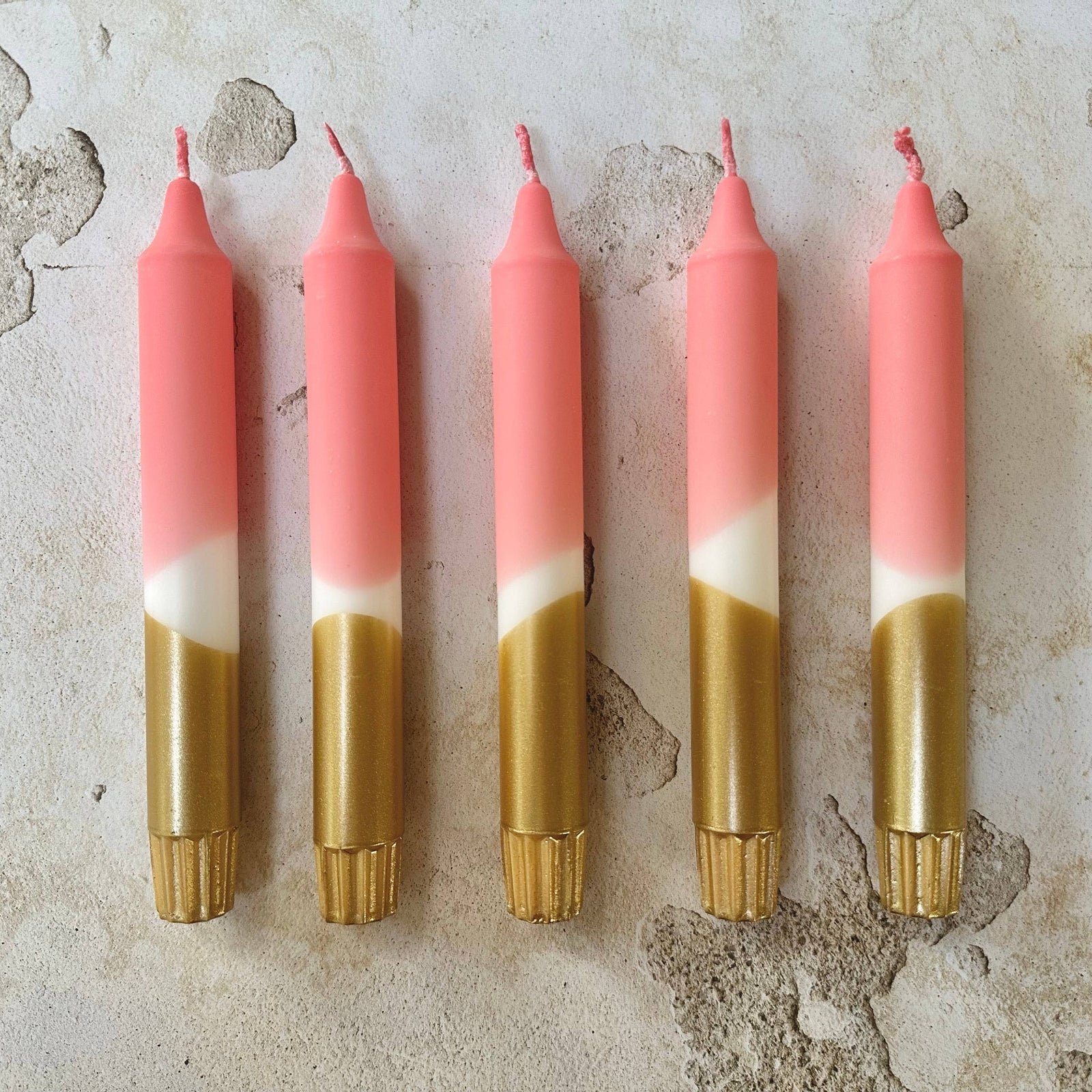 Colourful ‘Golden Rose’ Hand Dipped Candles Pink & Gold  