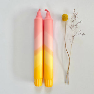 Sherbert Pink & Amber Yellow Swirl Dip Dyed Dinner Candles