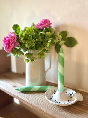 Hand Dipped Colourful Green Stripe Candy Cane Candles