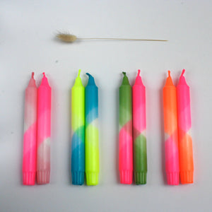 Neon Yellow and Hawaiian Blue Dip Dyed Dinner Candles
