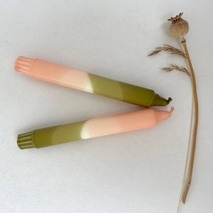 Blush Pink and Olive Green Dip Dyed Dinner Candles