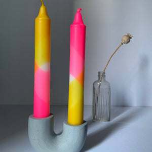 Neon Pink and Dandelion Yellow Dip Dyed Dinner Candles