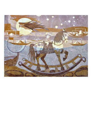 PH01 Rocking Horse Race Framed Linocut Print by Patricia Homewood