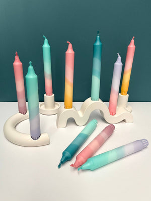 Sherbert Pink & Amber Yellow Swirl Dip Dyed Dinner Candles