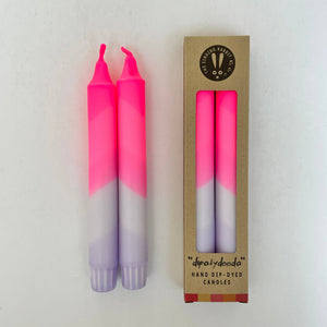 Neon Pink & Lavender Swirl Dip Dyed Dinner Candles