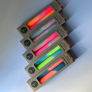 Neon Pink and Dandelion Yellow Dip Dyed Dinner Candles