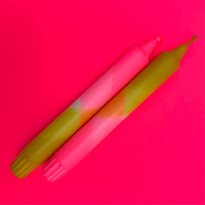 Neon Pink and Dandelion Yellow Dip Dyed Dinner Candles