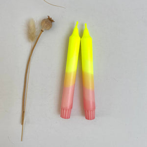 Neon Yellow and Sherbert Pink Dip Dyed Dinner Candles