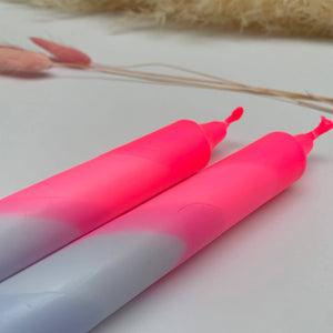 Neon Pink & Lavender Swirl Dip Dyed Dinner Candles