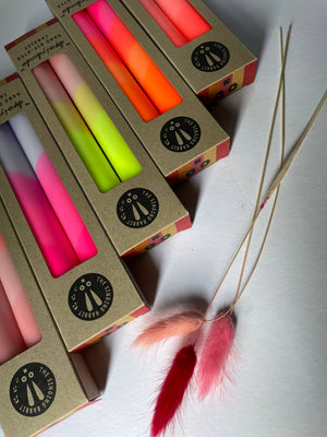Neon Pink & Lavender Swirl Dip Dyed Dinner Candles