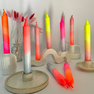 Neon Yellow and Sherbert Pink Dip Dyed Dinner Candles