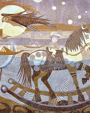 PH01 Rocking Horse Race Framed Linocut Print by Patricia Homewood