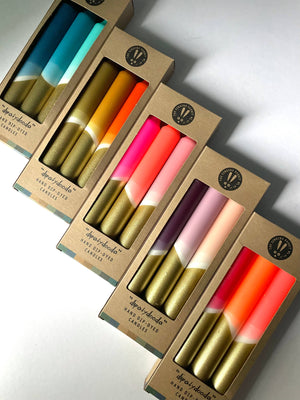 Teal, Hawaiian Blue, Turquoise & Gold Dip Dye Dinner Candles