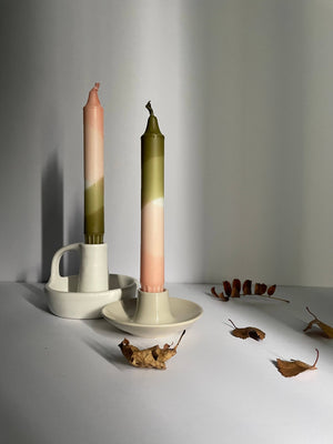 Blush Pink and Olive Green Dip Dyed Dinner Candles