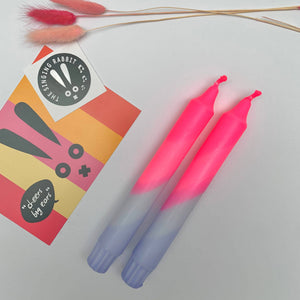 Neon Pink & Lavender Swirl Dip Dyed Dinner Candles