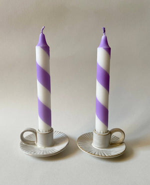 Lilac white candy spiral twist Hand Dipped Candles
